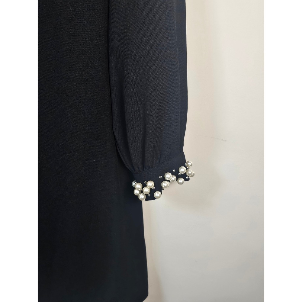 HM Black Pearl Cuff Long Sleeve Shift Dress Round Neck Mini Size 10 - Picture 3 of 8